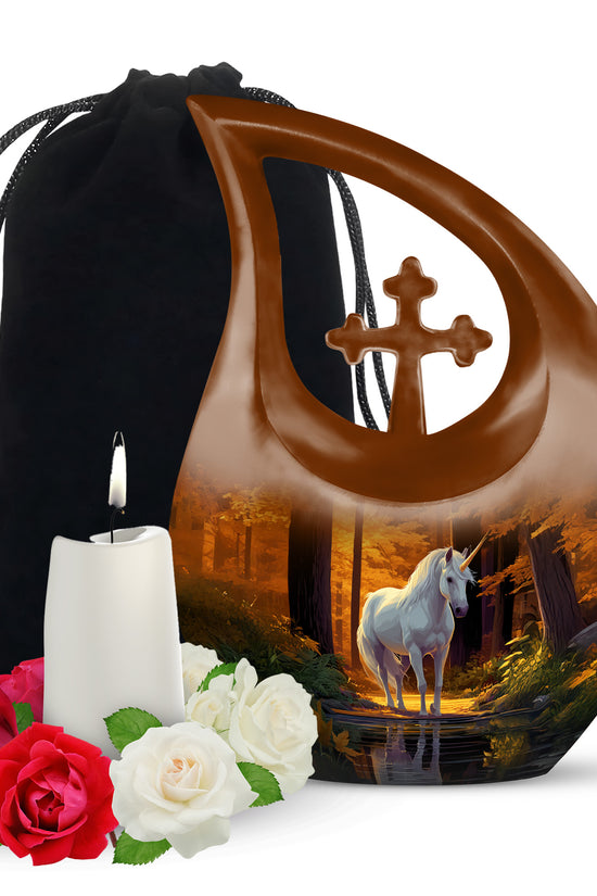 Unicorn Memorial Urn - Autumn Forest Cremation Urn For Adults Ashes