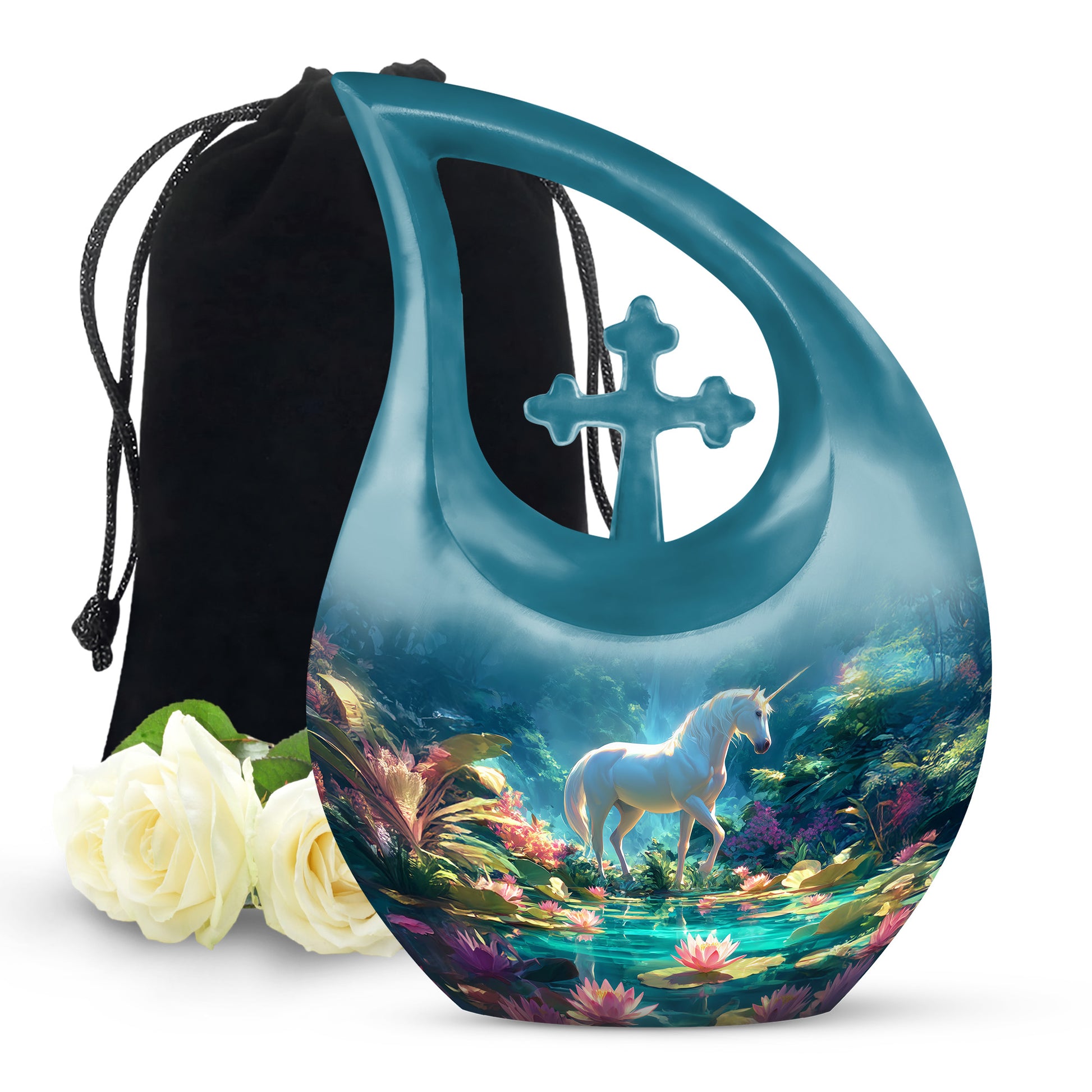 White Unicorn Theme Memorial Urn - Large Funeral Urn For Loved Ones