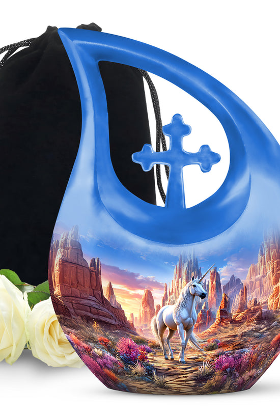 Beautiful Unicorn Theme Funeral Urn - Artistic Aluminium Cremation Urn For Ashes