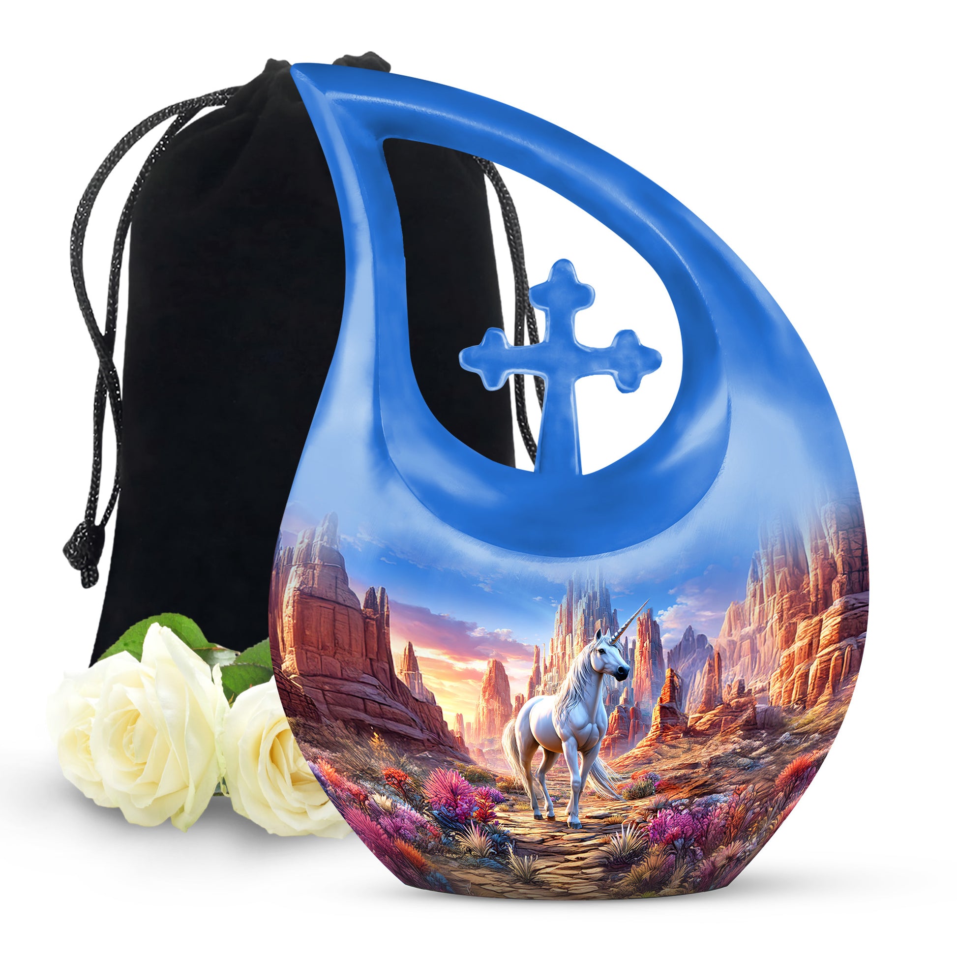 Beautiful Unicorn Theme Funeral Urn - Artistic Aluminium Cremation Urn For Ashes