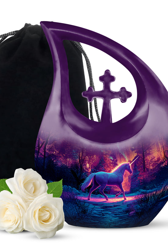 Purple Unicorn Cremation Urn - Fantasy Memorial Urn For Adult Ashes