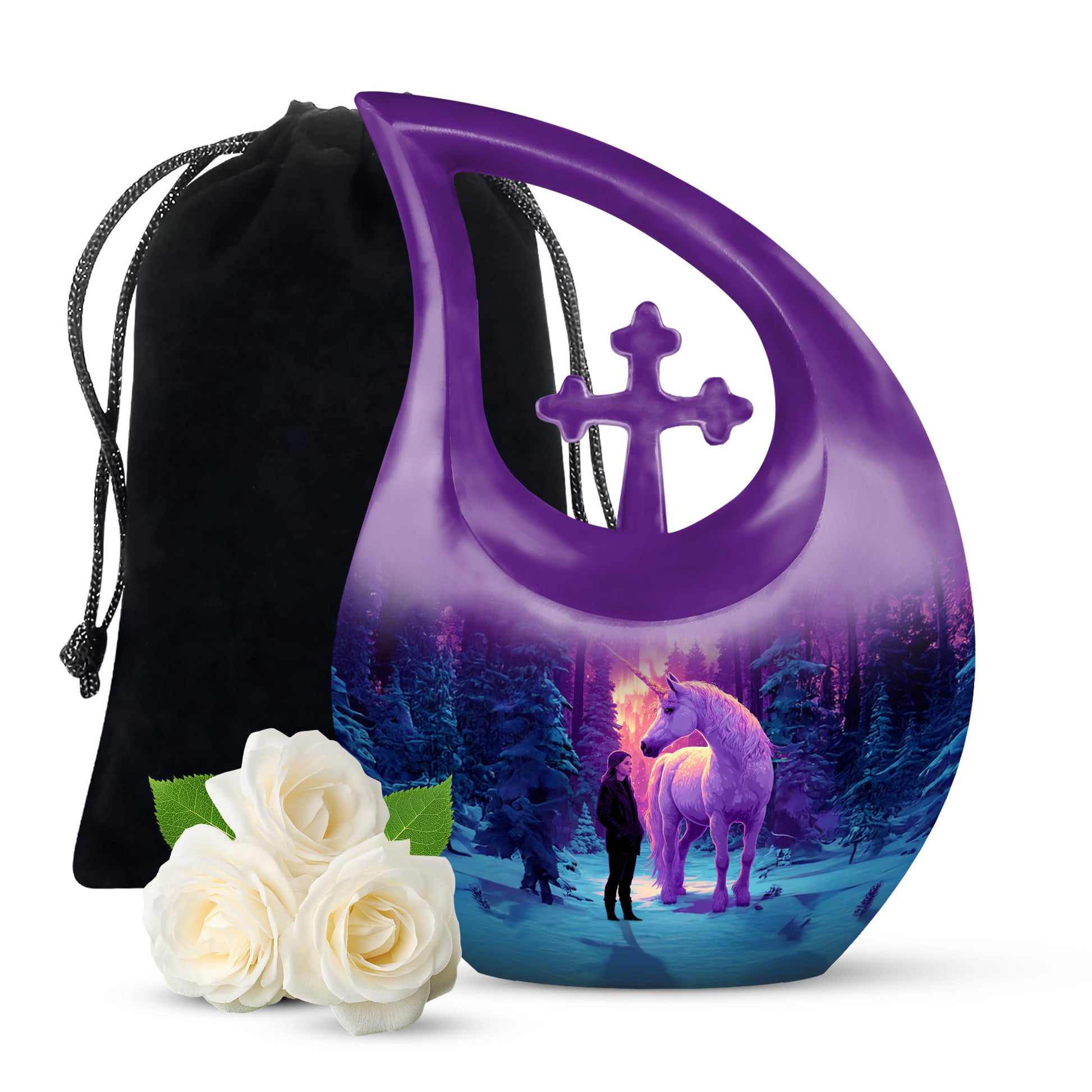 Unicorn Theme Memorial Urn - Purple Aluminium Funeral Urn For Ashes