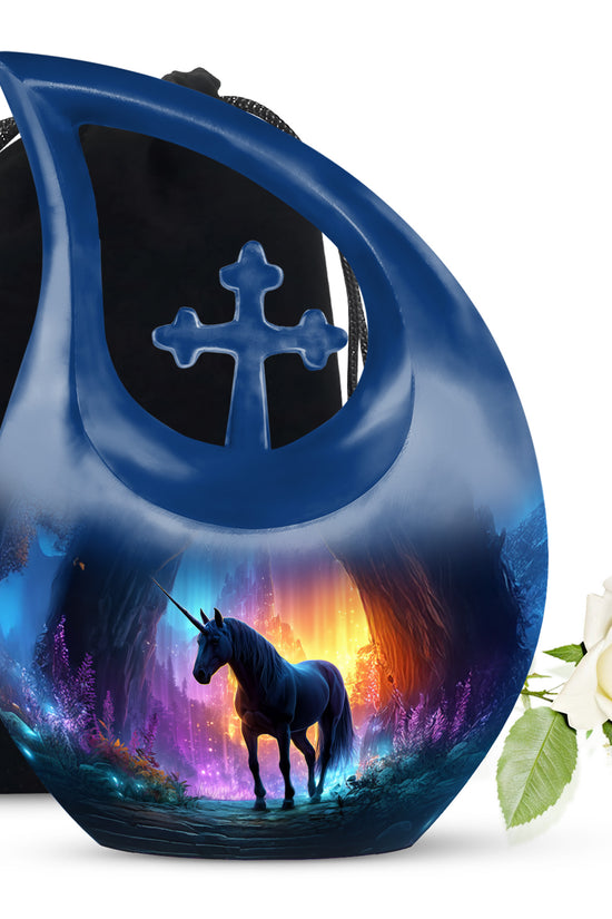 Black Unicorn Funeral Urn - Colourful Cremation Urn For Male & Female