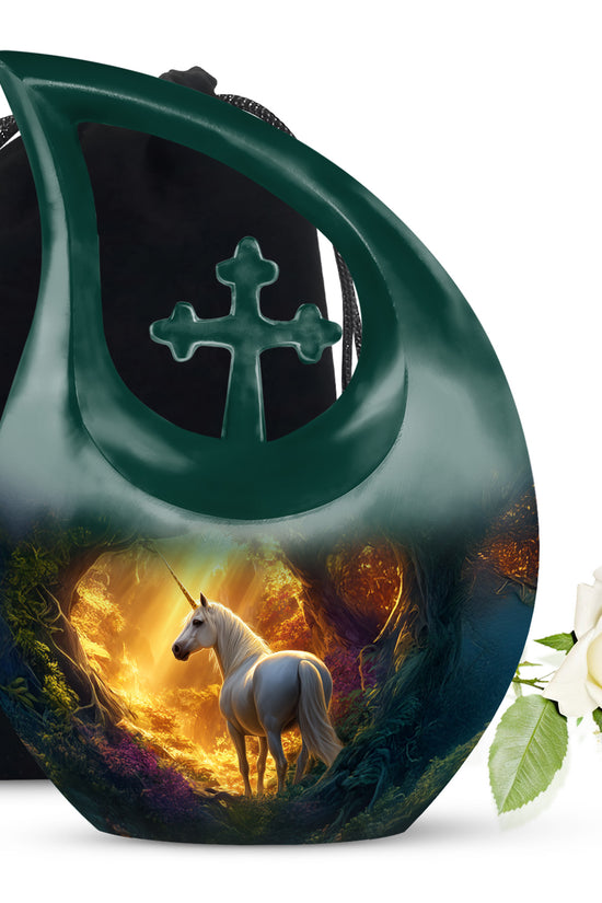 Golden Unicorn Funeral Urn - Forest Memorial Urn For Burial