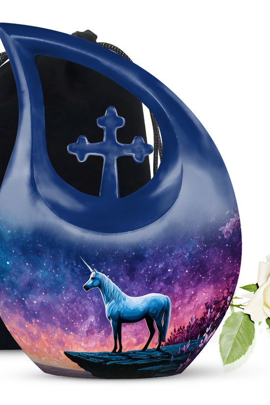 White Unicorn Cremation Urn - Night Sky Memorial Urn For Adults