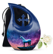 White Unicorn Cremation Urn - Night Sky Memorial Urn For Adults