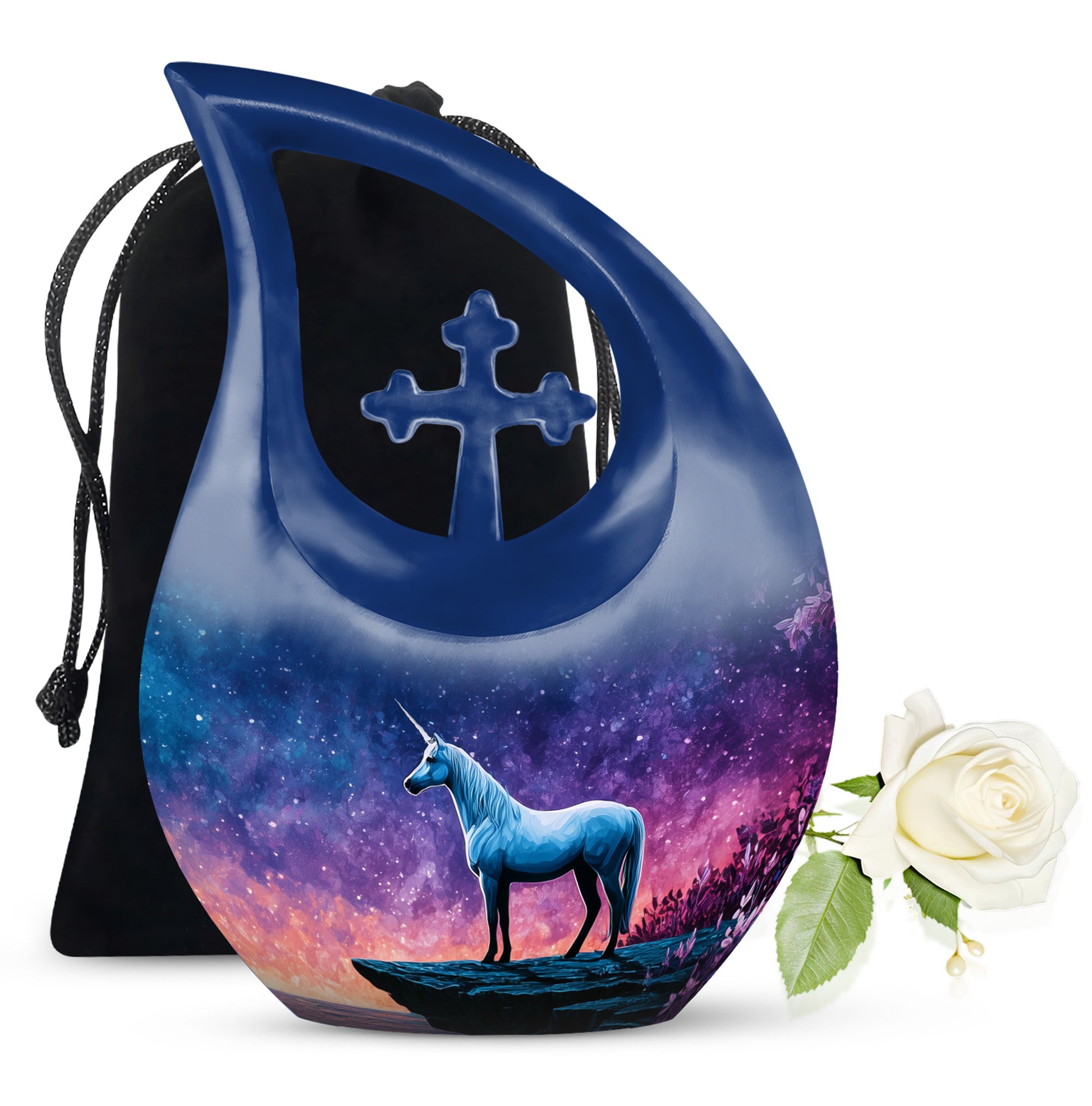 White Unicorn Cremation Urn - Night Sky Memorial Urn For Adults