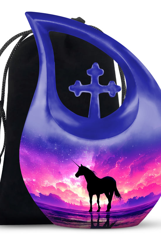 Galaxy Unicorn Cremation Urn - Fantasy Night Sky Memorial Urn For Burial