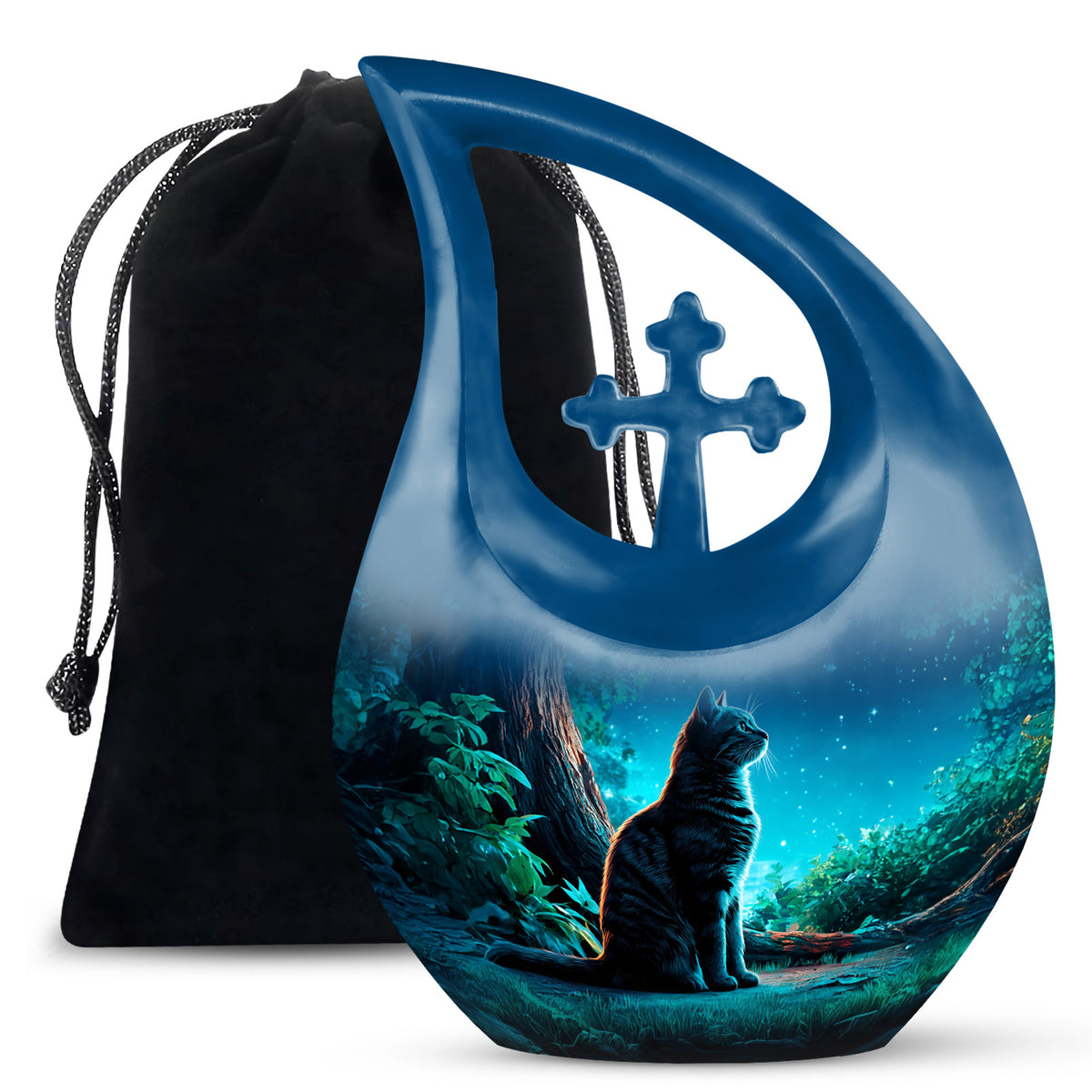 Night Cat Memorial Urn - Moonlight Cremation Urn For Human Ashes