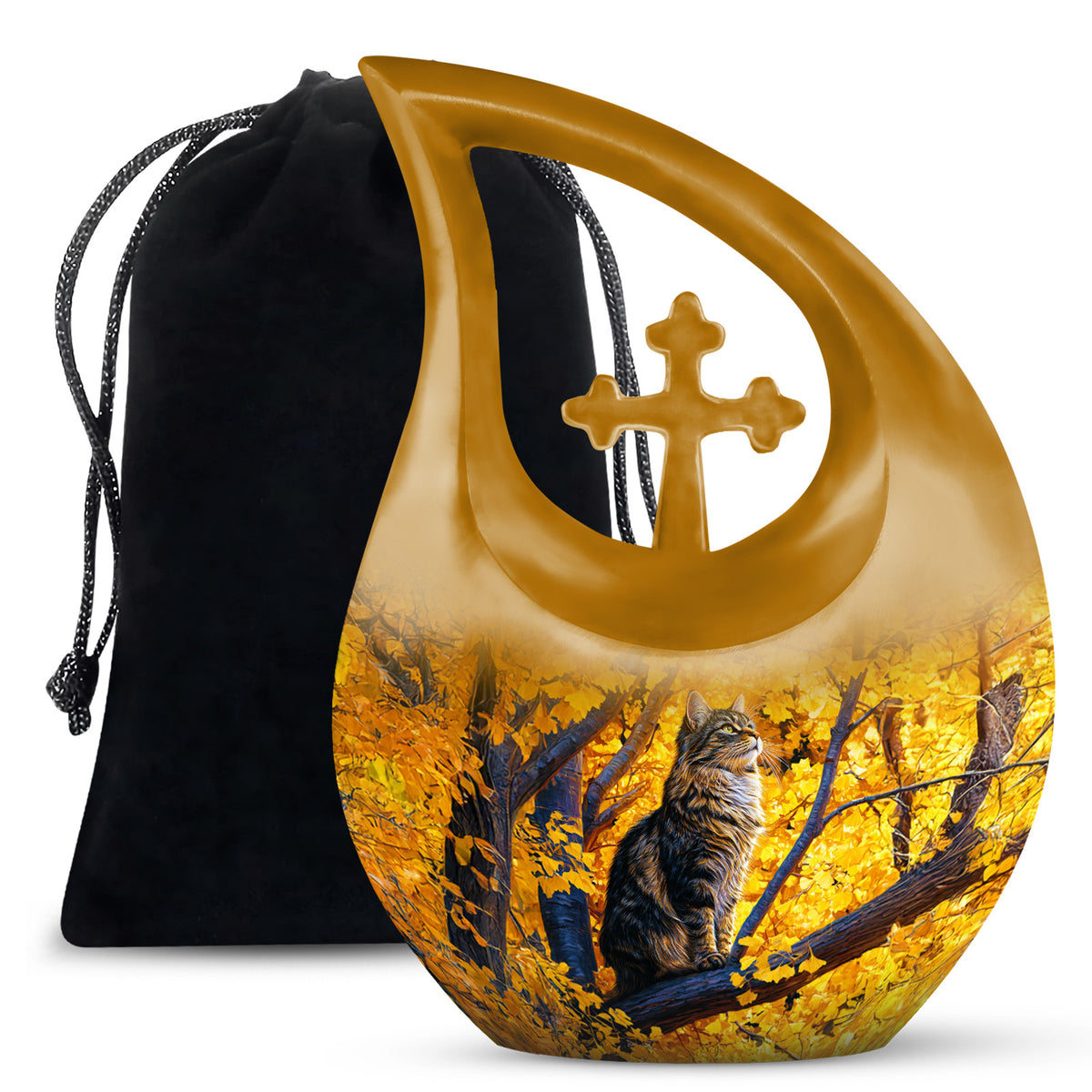 Autumn Nature Cat Cremation Urn - Elegant Funeral Urn For Human Ashes