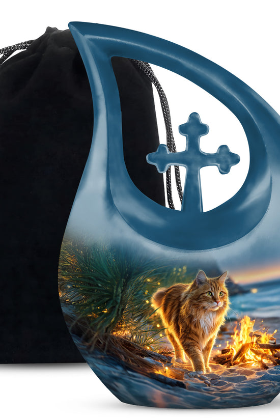 Beach Cat Memorial Urn - Campfire Cremation Urn For Ashes