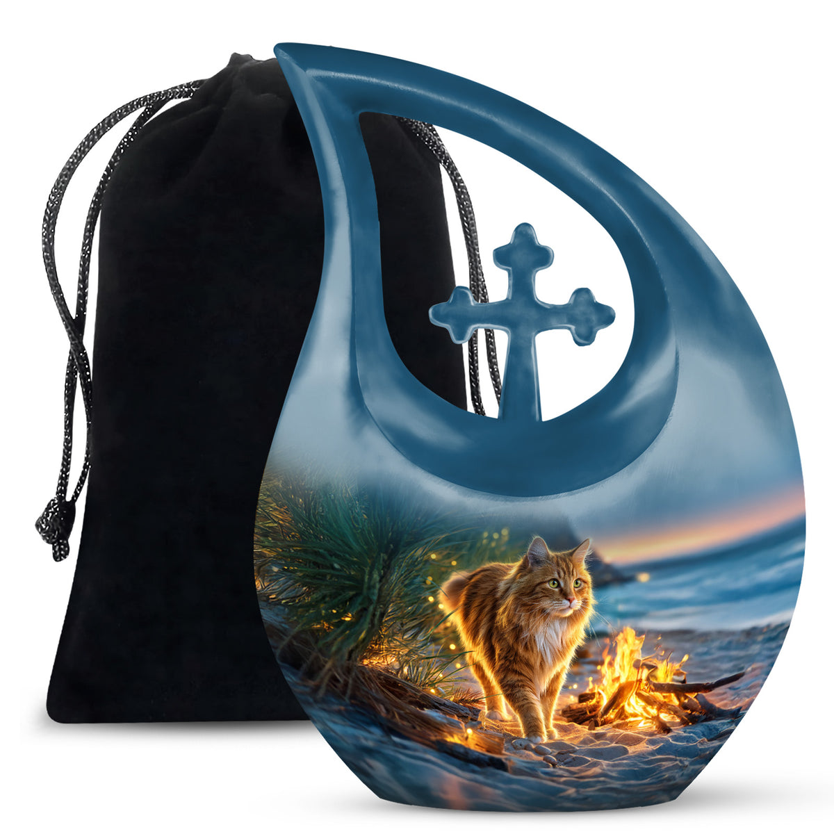 Beach Cat Memorial Urn - Campfire Cremation Urn For Ashes
