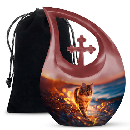 Sunset Beach Cat Memorial Urn -Glowing Cremation Urn For Loved Ones
