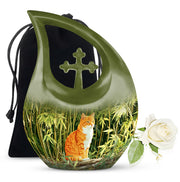 Orange Cat Cremation Urn - Nature Bamboo Design Memorial Urn For Cat Ashes