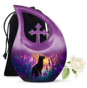 Black Cat Memorial Urn - Lavender Field Cremation Urn For Pet Ashes