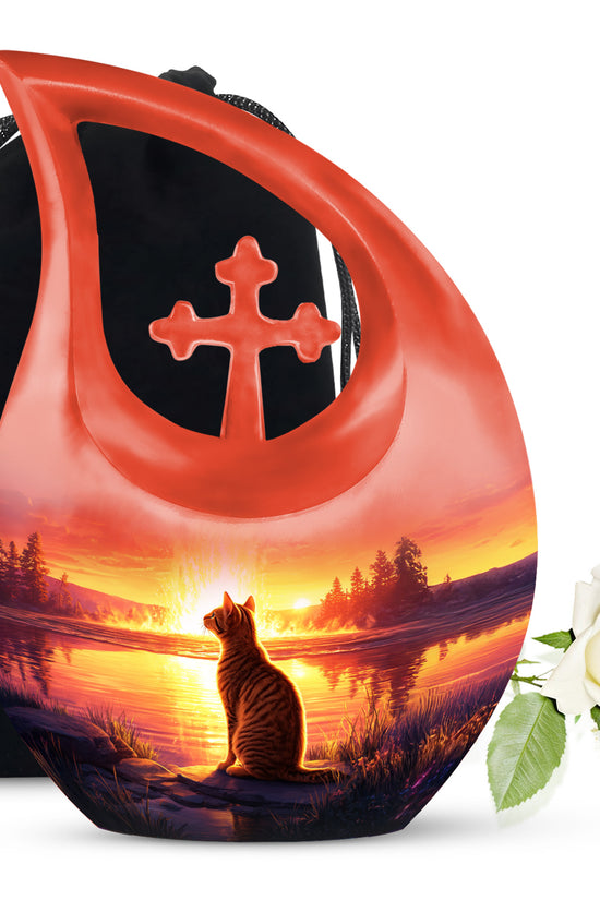 Orange Cat Funeral Urn - Beautiful Sunset Scene Urn For Ashes
