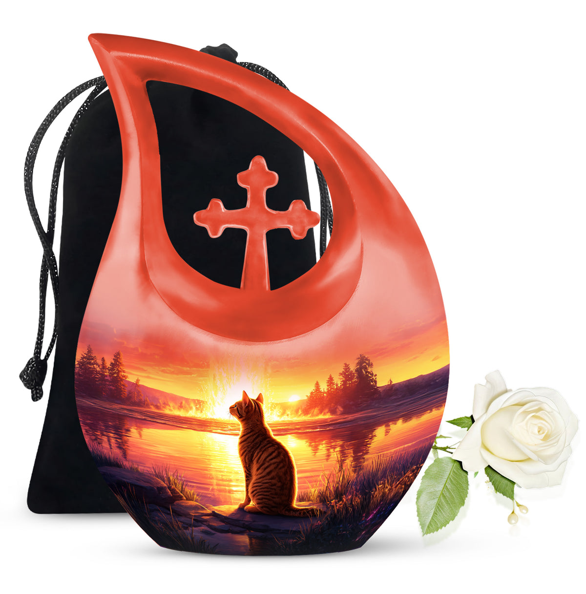 Orange Cat Funeral Urn - Beautiful Sunset Scene Urn For Ashes