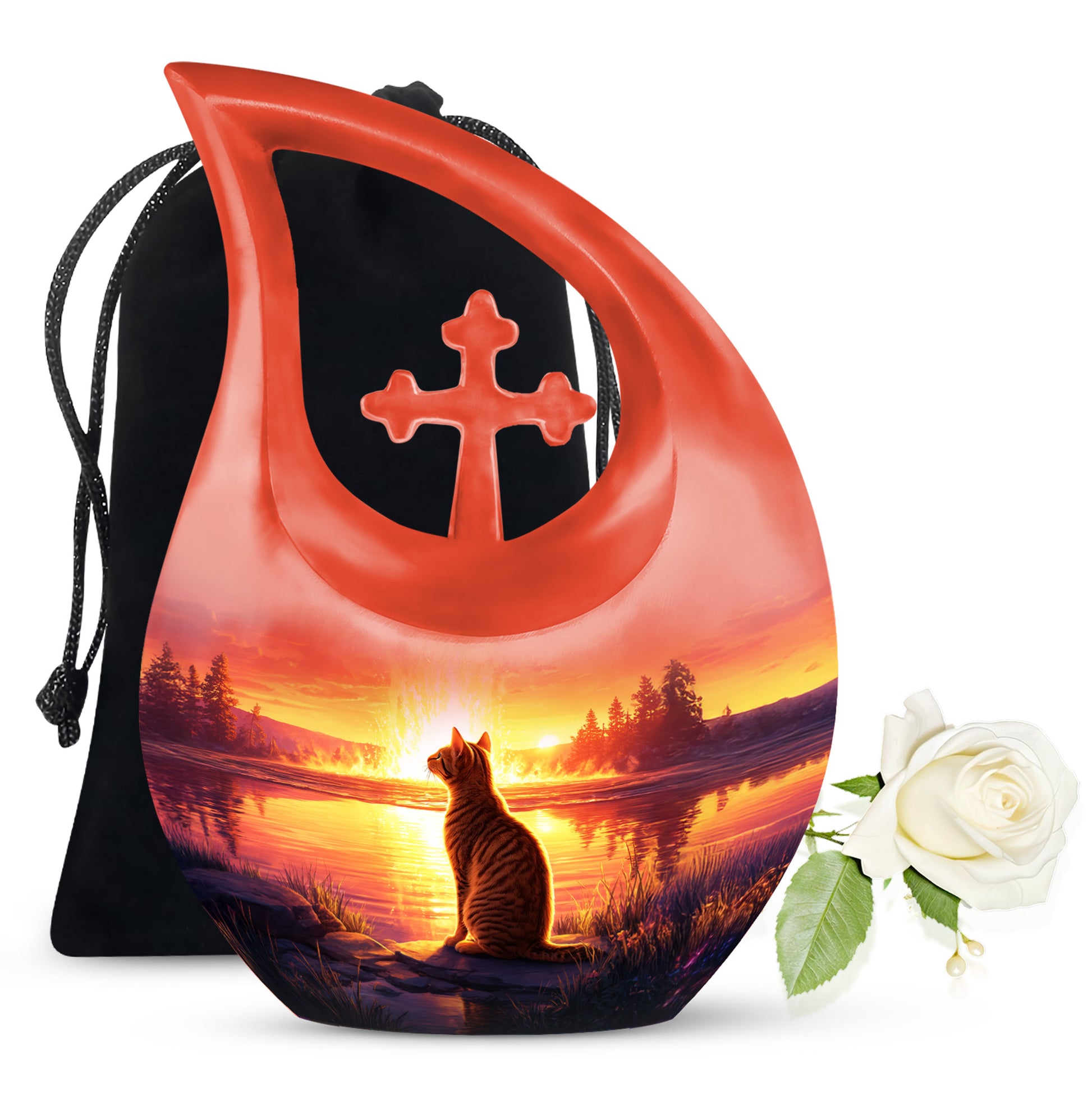 Orange Cat Funeral Urn - Beautiful Sunset Scene Urn For Ashes