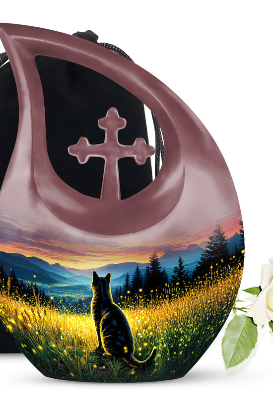 Black Cat Memorial Urn - Sunset Mountain Cremation Urn For Cat Ashes