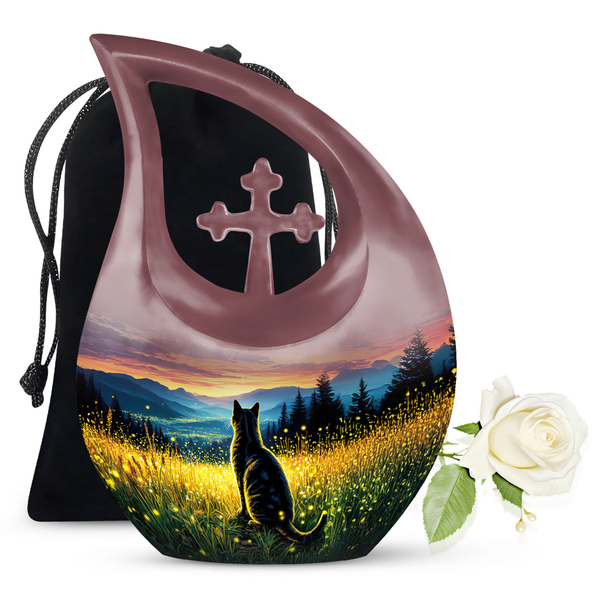Black Cat Memorial Urn - Sunset Mountain Cremation Urn For Cat Ashes