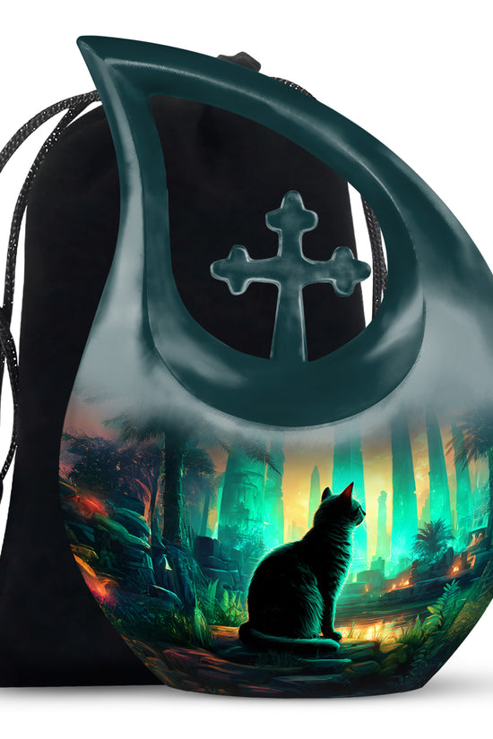 Mystic Cat Temple Funeral Urn - Decorative Aluminium Urn For Cat Ashes