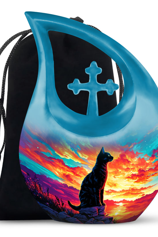 Black Cat Cremation Urn - Artistic Funeral Urn For Pet Ashes