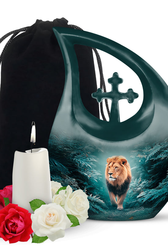 Forest Lion Memorial Urn - Wildlife Cremation Urn For Dad