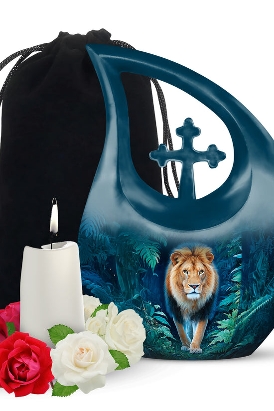 Black Lion Funeral Urn - Jungle Tribute Cremation Urn For Human Ashes