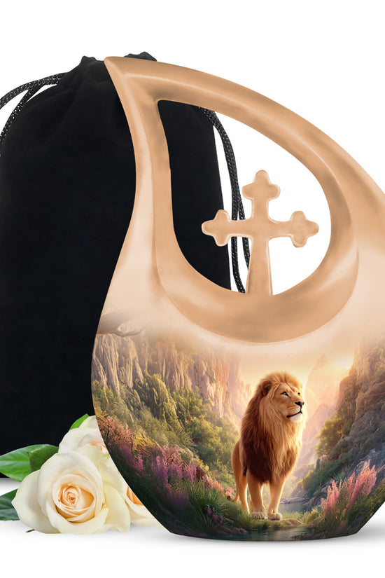 Lion Guardian Memorial Urn - Nature Landscape Cremation Urn For Dad