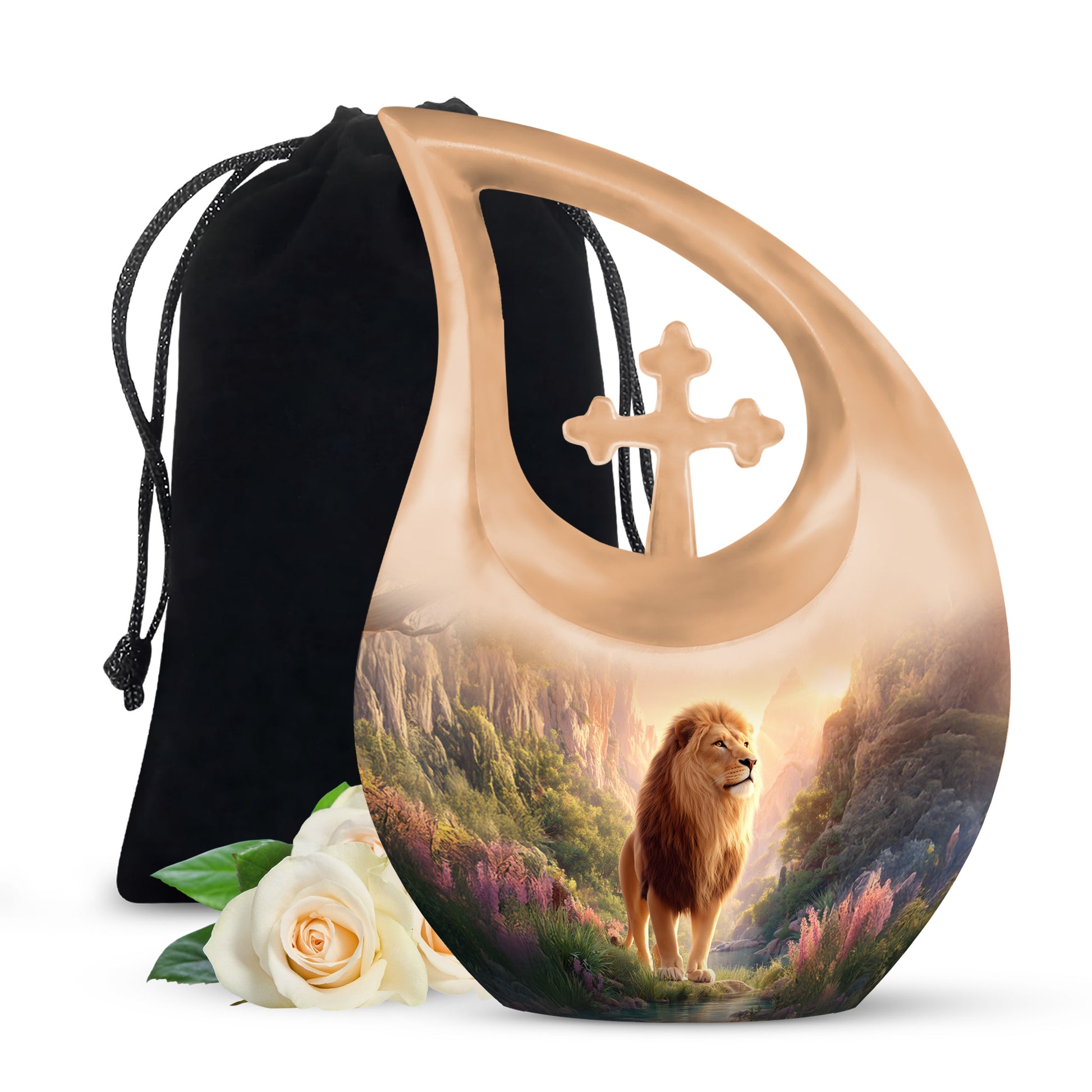 Lion Guardian Memorial Urn - Nature Landscape Cremation Urn For Dad