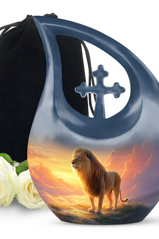 Golden Sky Lion Memorial Urn - Cremation Urn For Adult Ashes