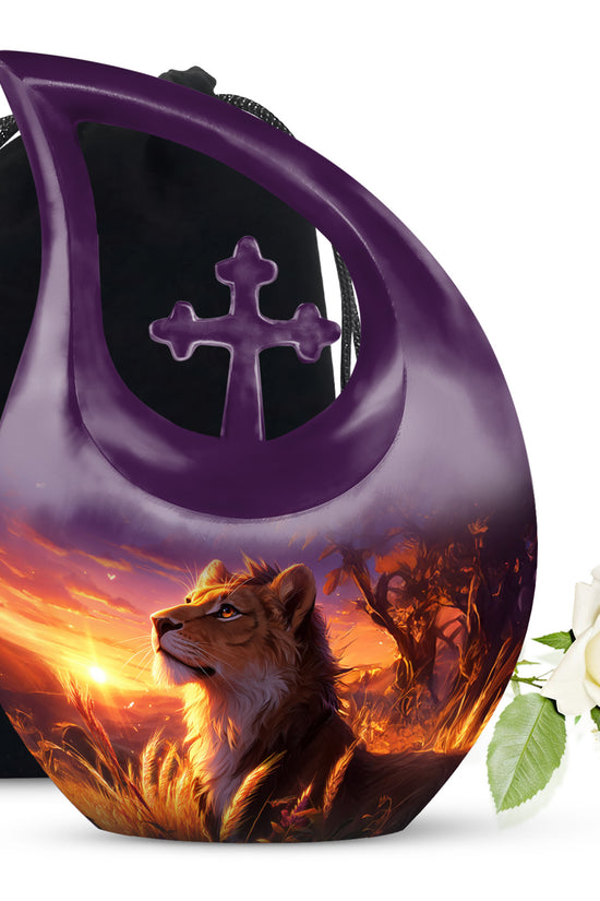 Lion Themed Memorial Urn - Sunset Tribute Memorial Urn For Human Ashes
