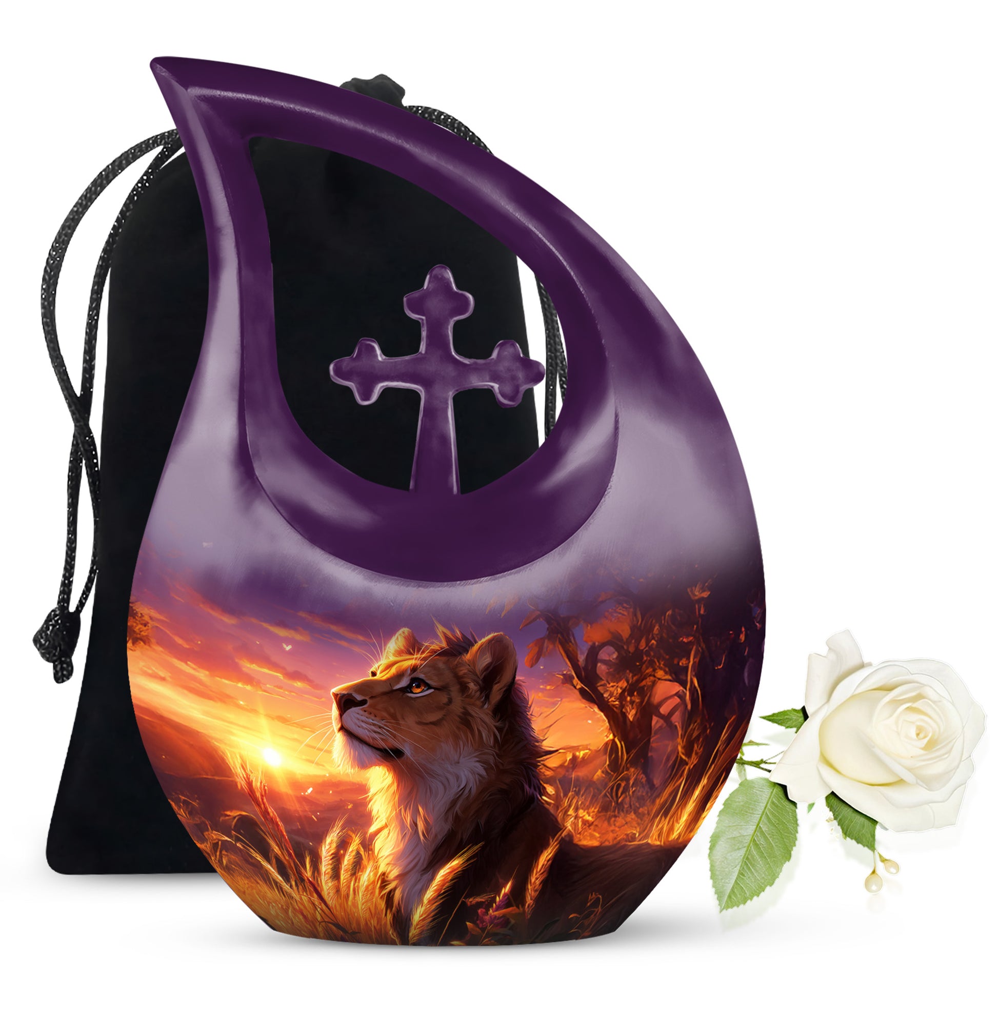 Lion Themed Memorial Urn - Sunset Tribute Memorial Urn For Human Ashes
