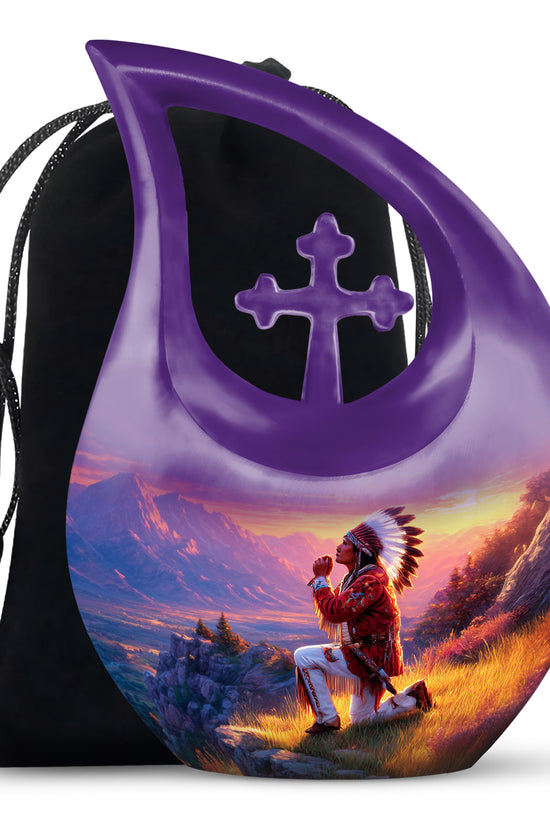 Native American Prayer Cremation Urn - Sunset Funeral For Burial