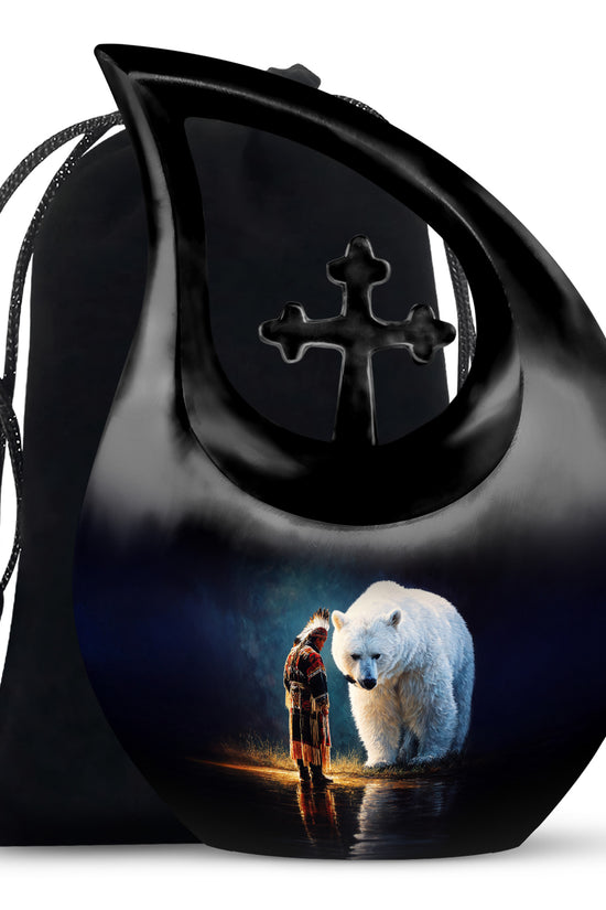 Native American Burial Urn - White Bear Spirit Memorial For Human Ashes