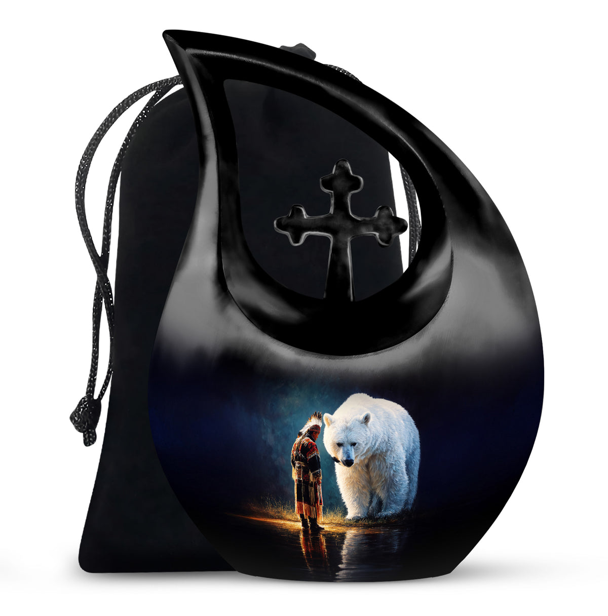 Native American Burial Urn - White Bear Spirit Memorial For Human Ashes