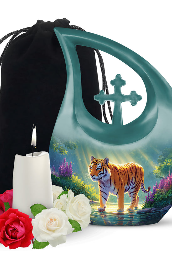 Majestic Tiger Cremation Urn - Wildlife River Scene Memorial Urn For Adult Ashes
