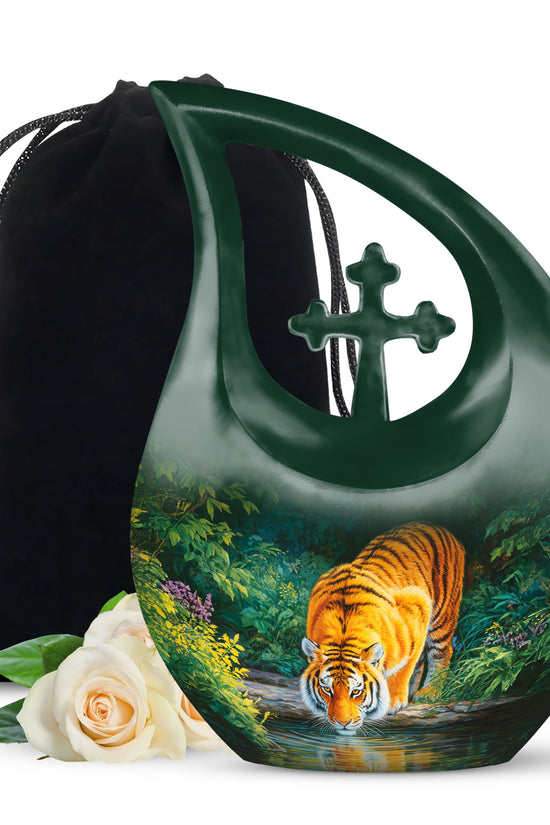 Wildlife Tiger Funeral Urn - Nature River Cremation Urn For Loved Ones