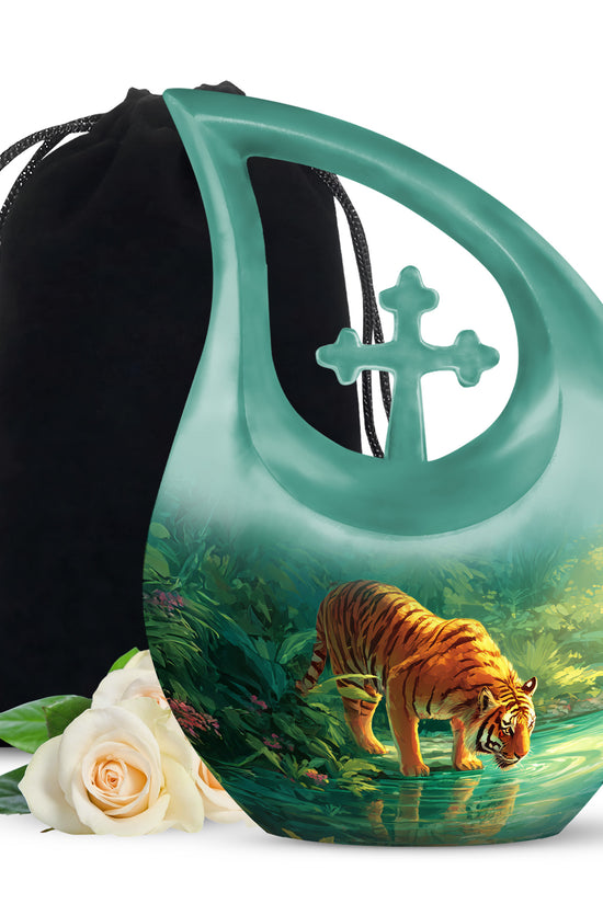 Forest Tiger Funeral Urn - Tropical River Memorial Urn For Burial