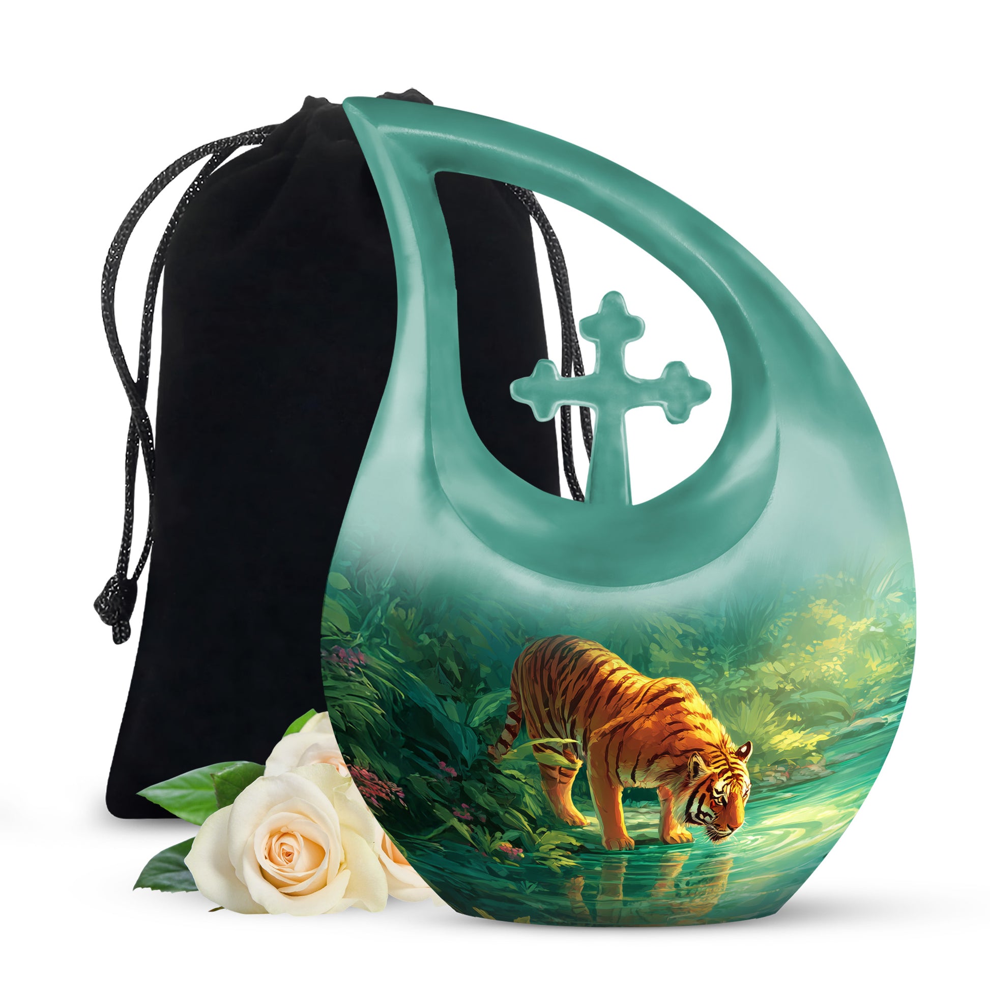 Forest Tiger Funeral Urn - Tropical River Memorial Urn For Burial