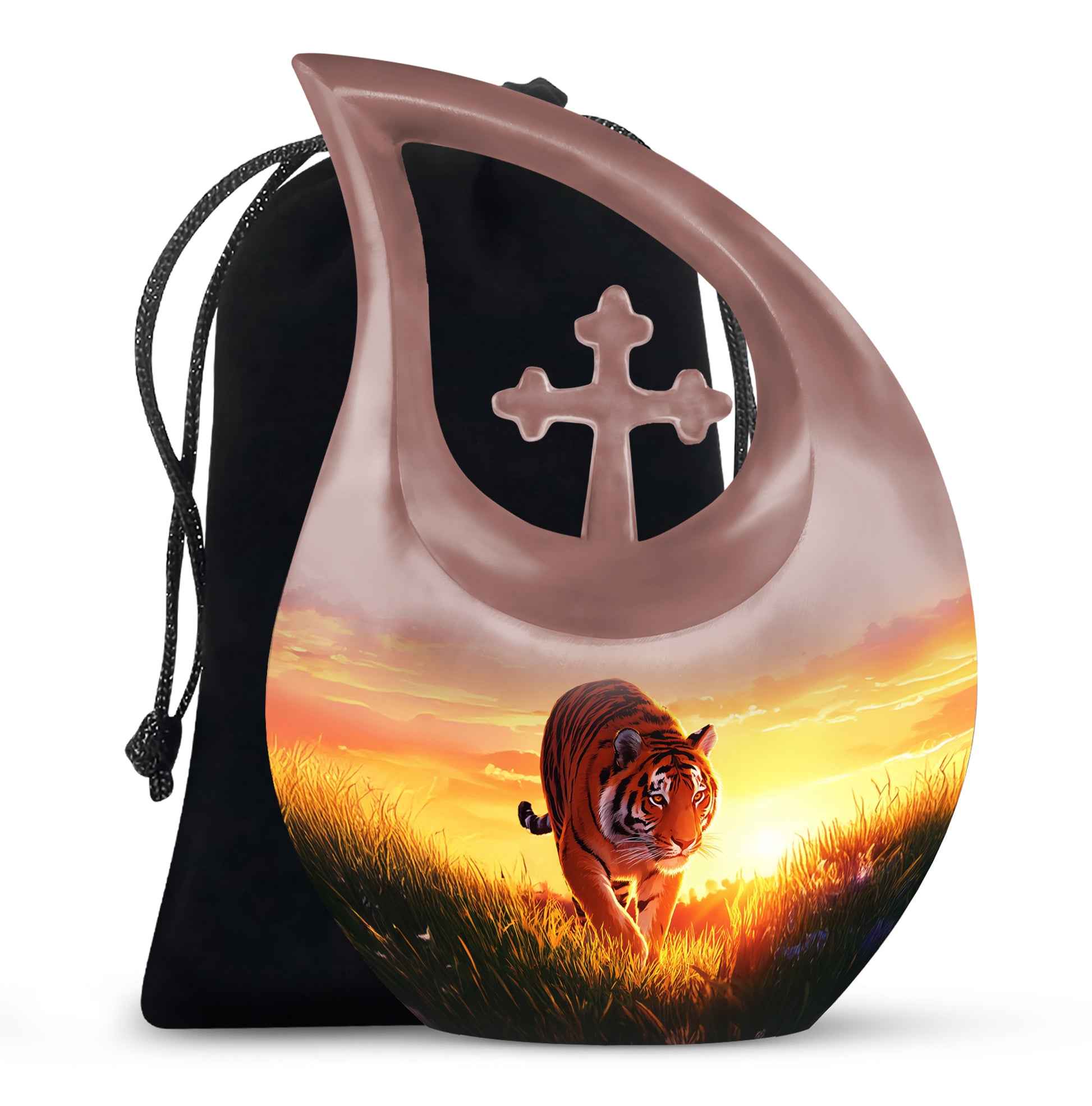 Tiger Themed Cremation Urn For Ashes - Nature Scene Memorial Urn