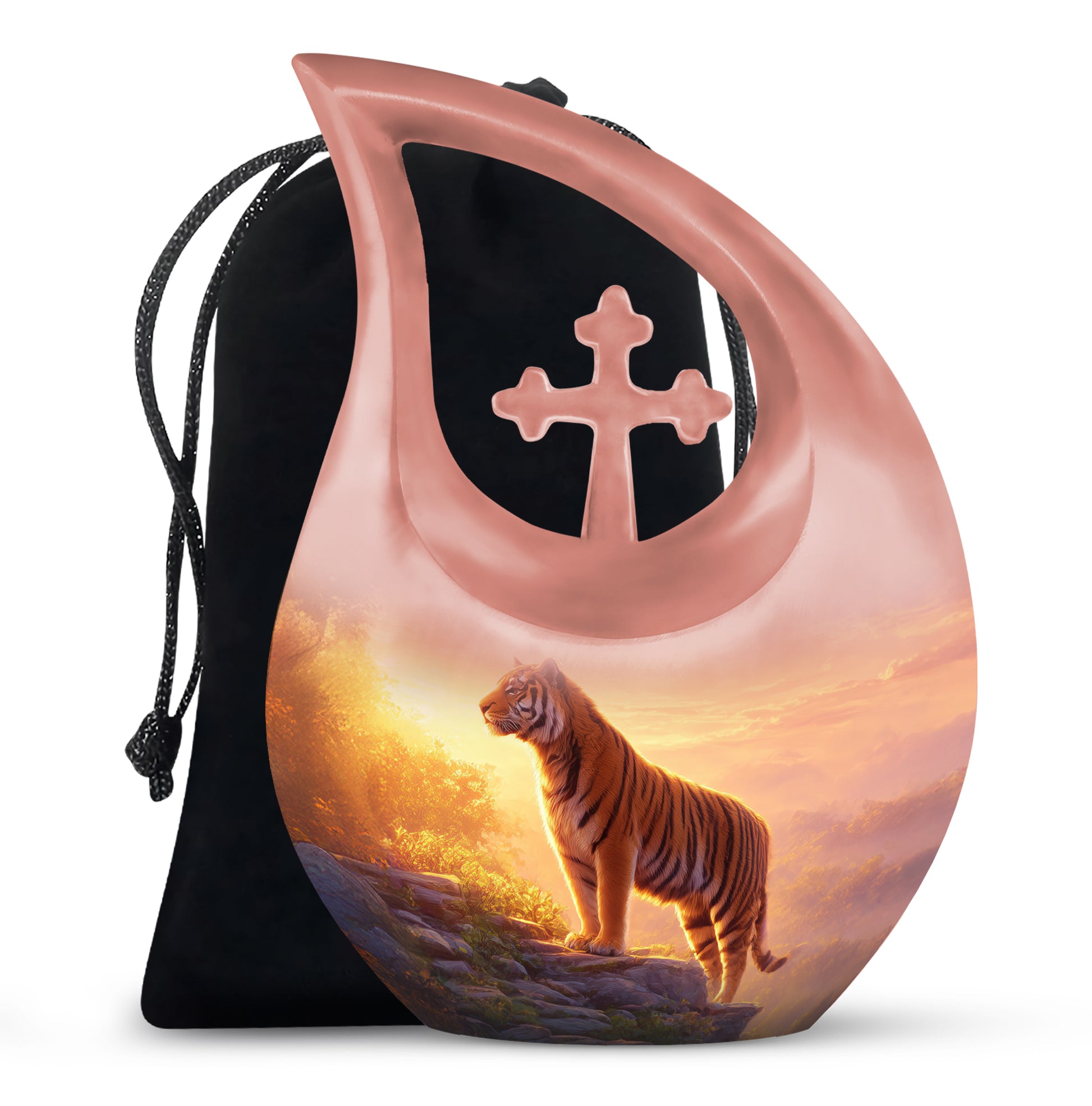 Decorative Tiger Funeral Urn - Mountain Landscape Cremation Urn For Ashes