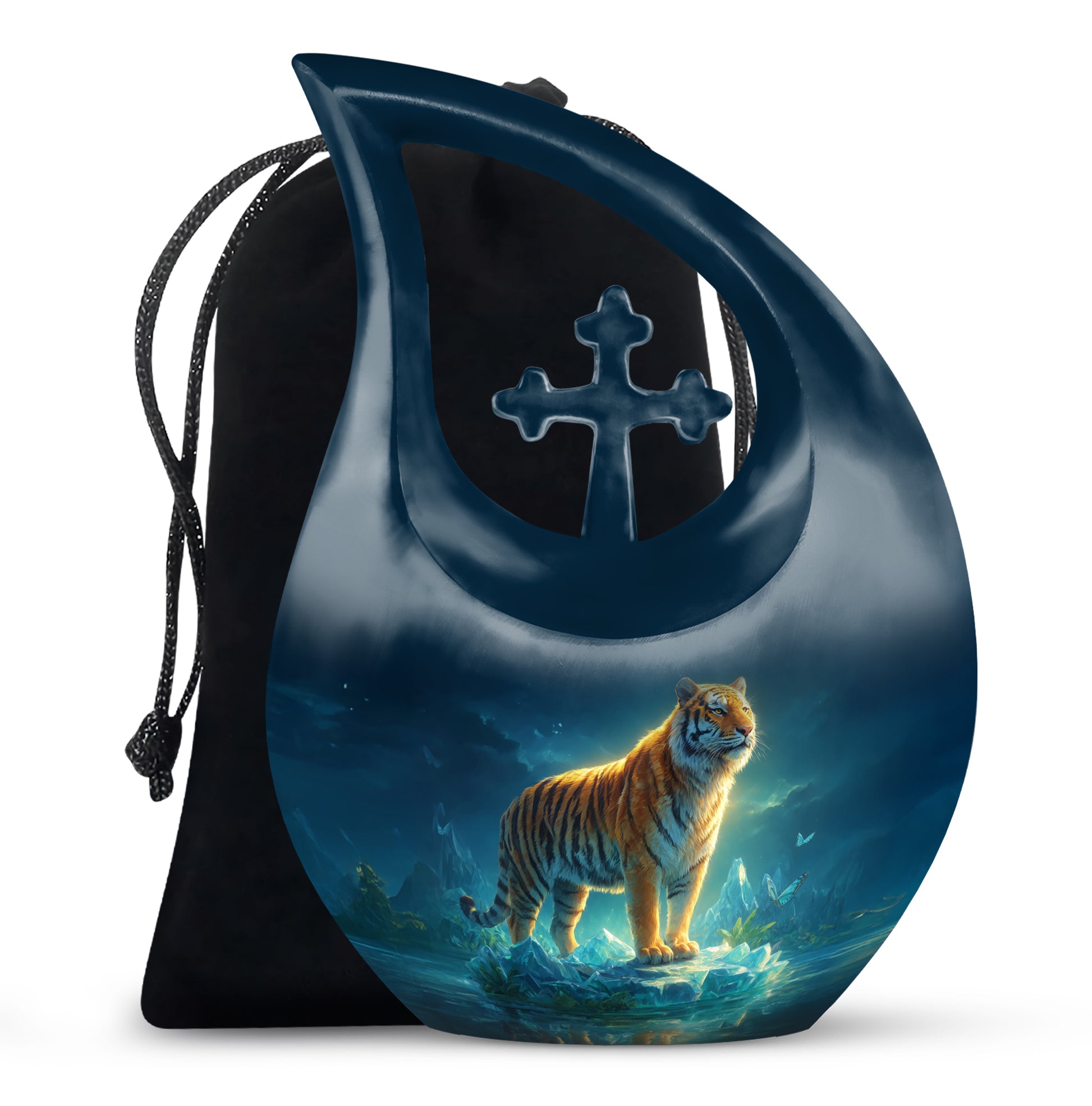 Mystical Tiger Funeral Urn - Blue Crystal Memorial Urn For Adult Ashes