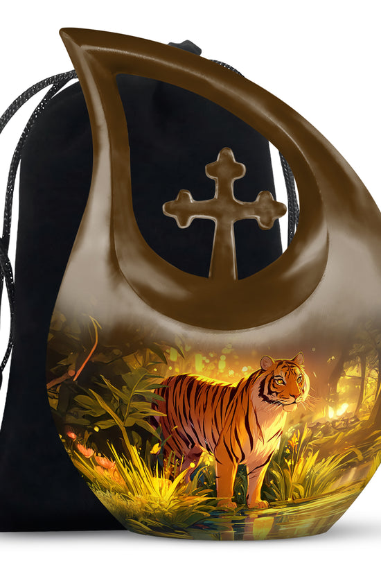 Jungle Tiger Funeral Urn - Aristic Cremation Urn For Burial