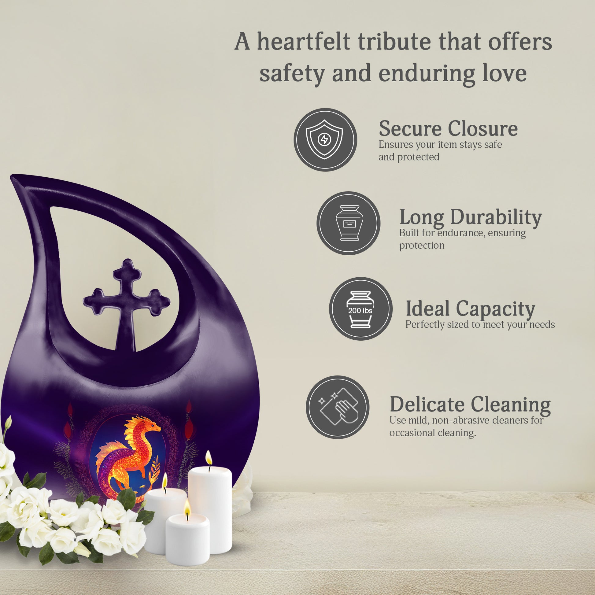 Unique Dragon Cremation Urn - Purple Memorial Urn For Loved Ones