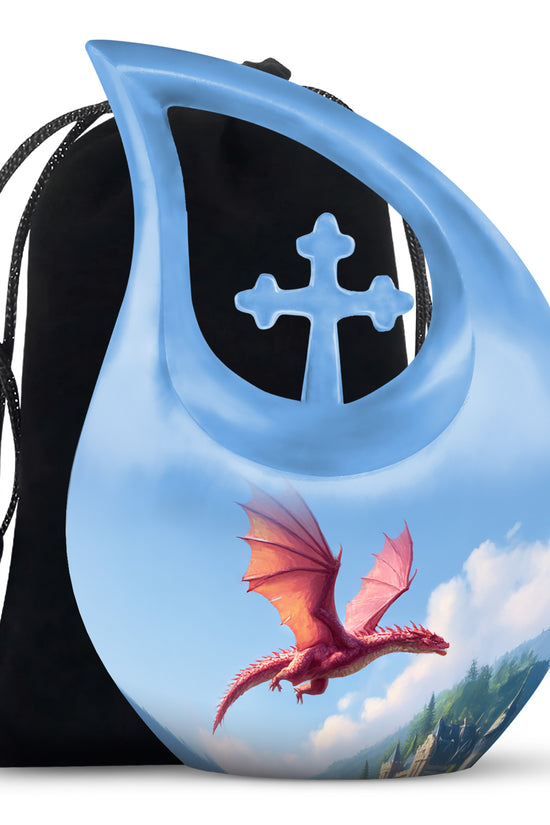 Flying Dragon Funeral Urn - Blue Cremation Urn For Human Ashes