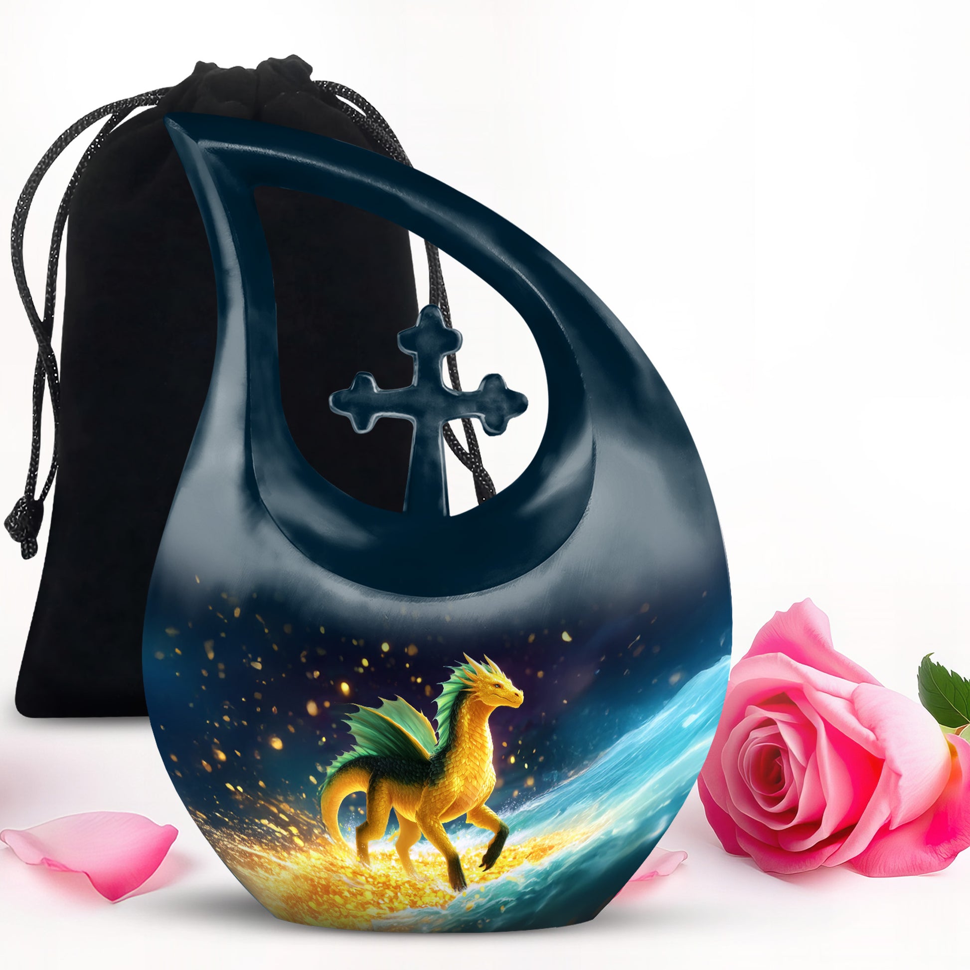 Golden Dragon Cremation Urn - Fantasy Memorial Urn For Human Ashes