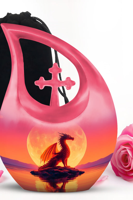 Red Dragon Cremation Urn - Full Moon Memorial Urn For Loved Ones
