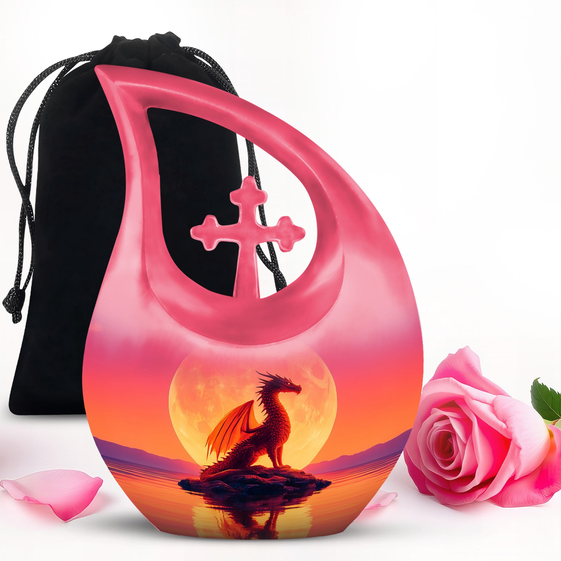 Red Dragon Cremation Urn - Full Moon Memorial Urn For Loved Ones