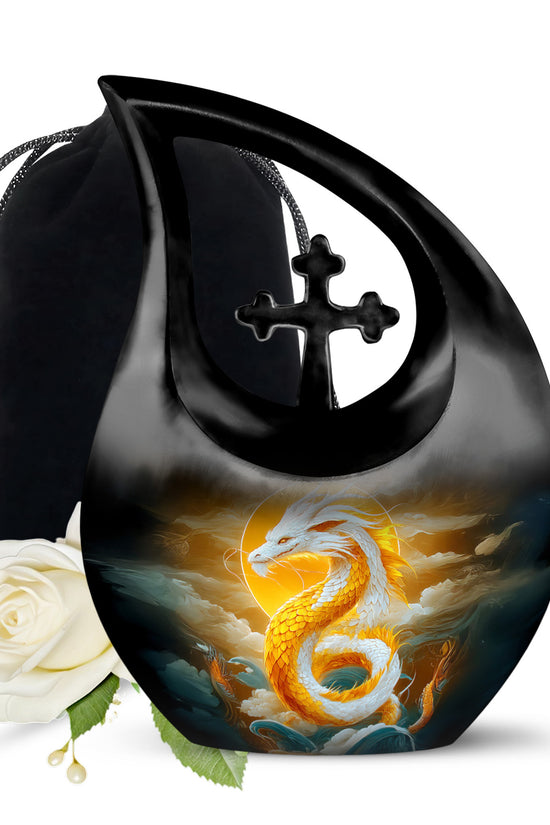 White Gold Dragon Cremation Urn - Aluminium Funeral Urn For Ashes
